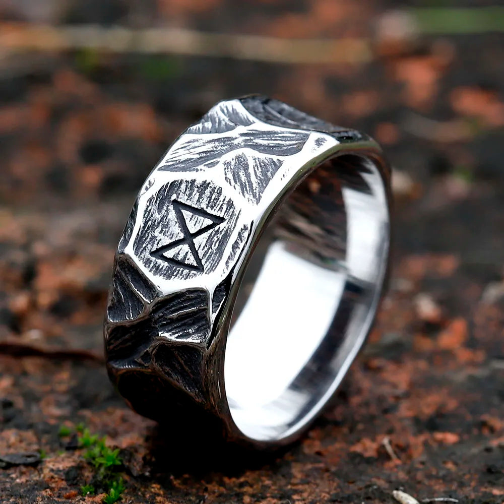 Viking Rune Ring – Biker with Gothic Textured 316L Stainless Steel Statement detail image - detail view 4