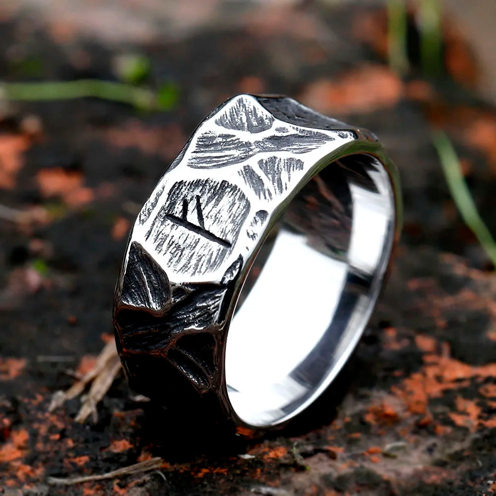 Viking Rune Ring – Biker with Gothic Textured 316L Stainless Steel Statement detail image - detail view 5