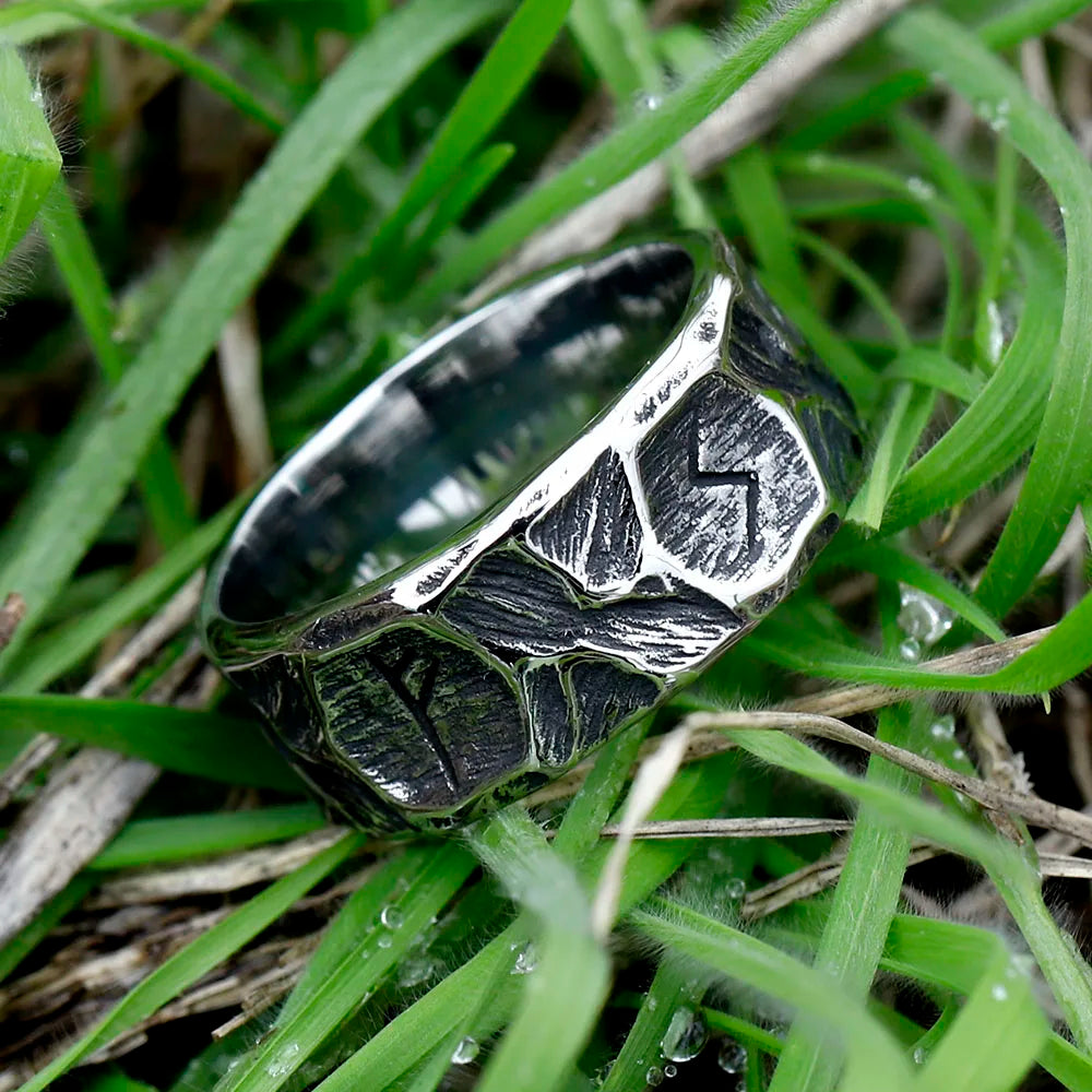 Viking Rune Ring – Biker with Gothic Textured 316L Stainless Steel Statement detail image - detail view 6