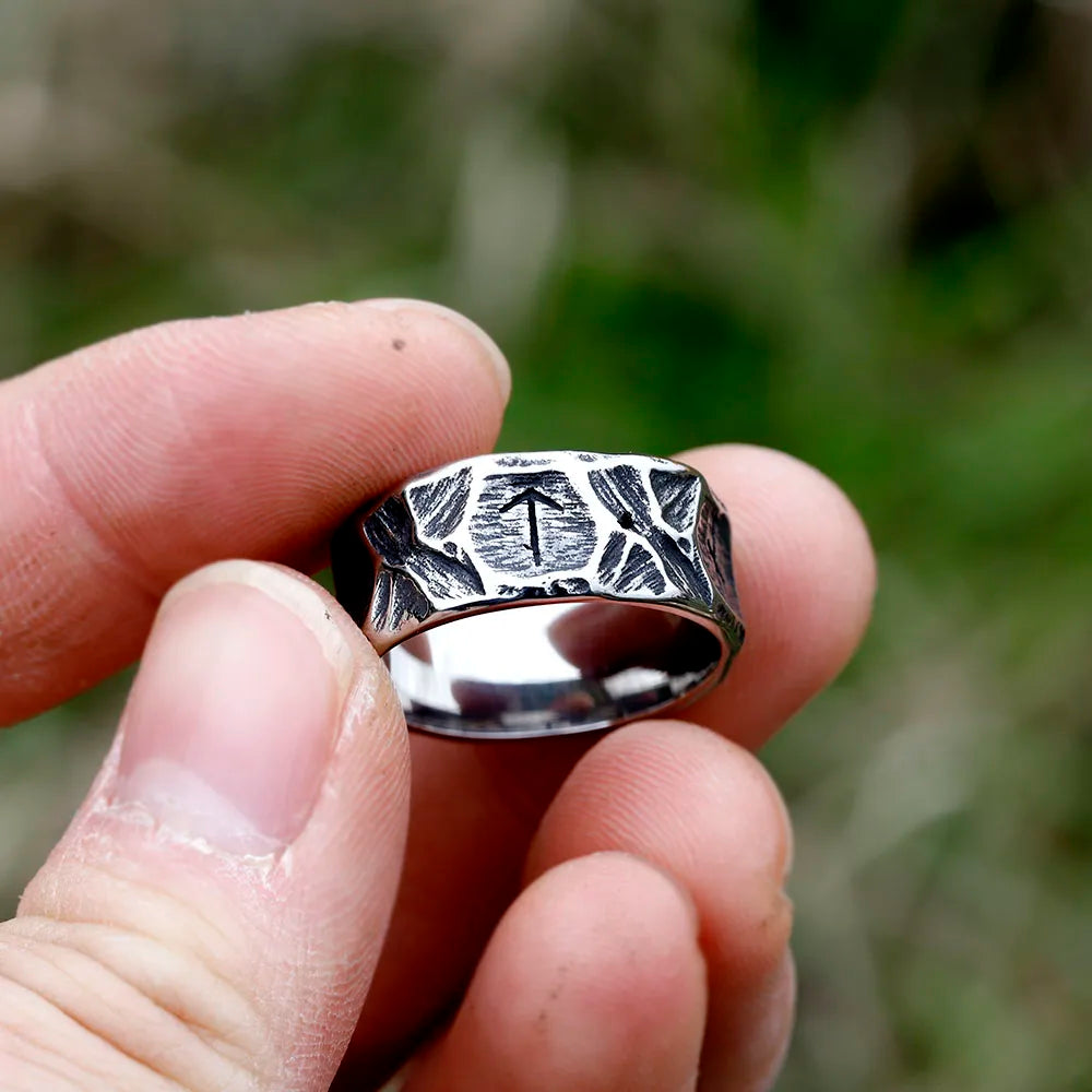 Viking Rune Ring – Biker with Gothic Textured 316L Stainless Steel Statement detail image - detail view 7