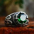 Viking Rune Ring – Emerald Stone Norse Gothic Punk Band for Alternative Styling product image