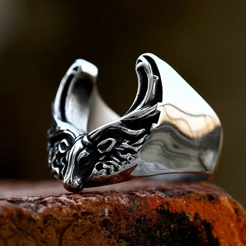 Viking Rune Ring – Nordic Moose Totem Gothic Punk Statement Rose Gold detail image - detail view 3