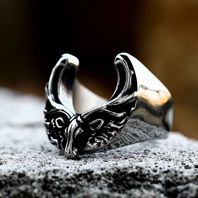 Viking Rune Ring – Nordic Moose Totem Gothic Punk Statement Rose Gold detail image - detail view 4