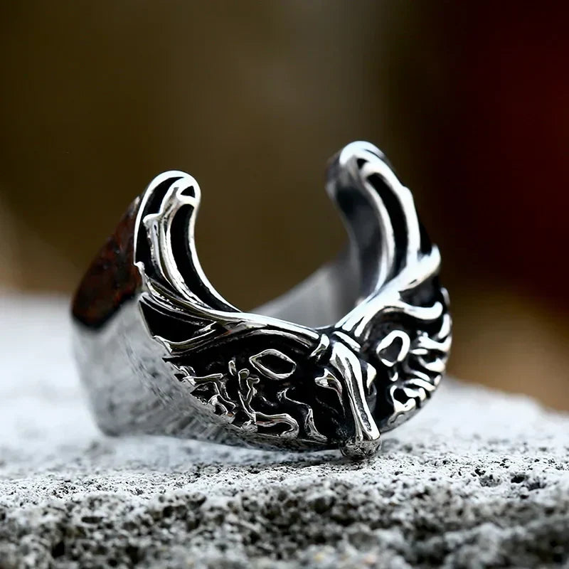 Viking Rune Ring – Nordic Moose Totem Gothic Punk Statement Rose Gold product image