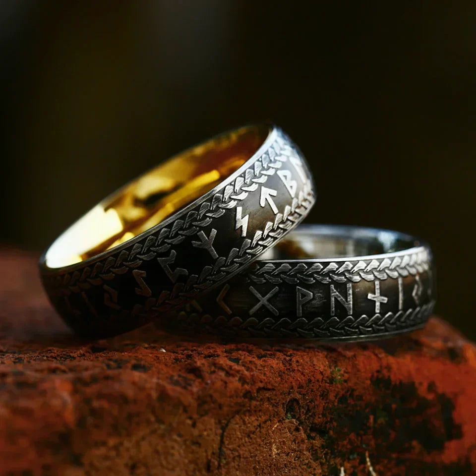 Viking Rune Ring – Norse with Amulet Gothic Punk Statement Silver Gold detail image