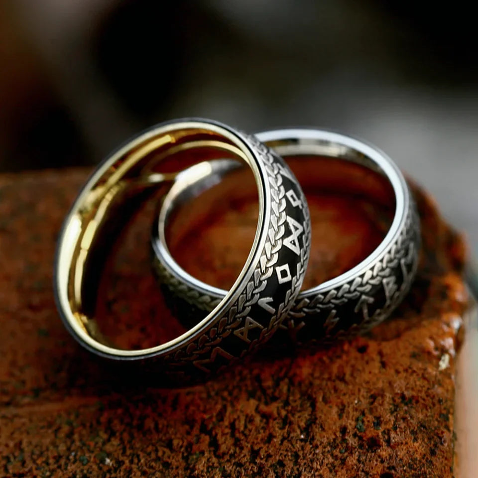 Viking Rune Ring – Norse with Amulet Gothic Punk Statement Silver Gold detail image - detail view 4