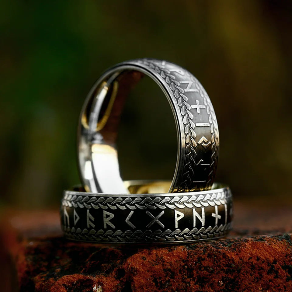 Viking Rune Ring – Norse with Amulet Gothic Punk Statement Silver Gold detail image - detail view 5