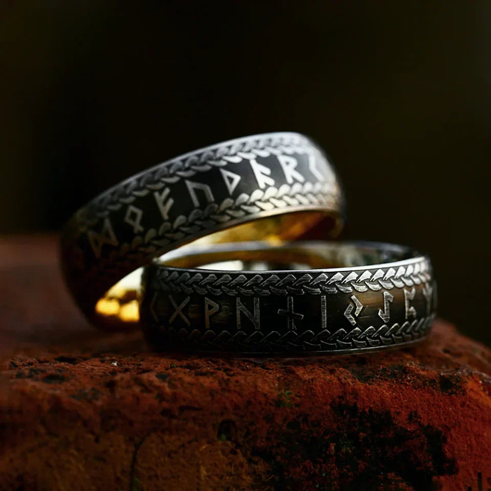 Viking Rune Ring – Norse with Amulet Gothic Punk Statement Silver Gold detail image - detail view 6