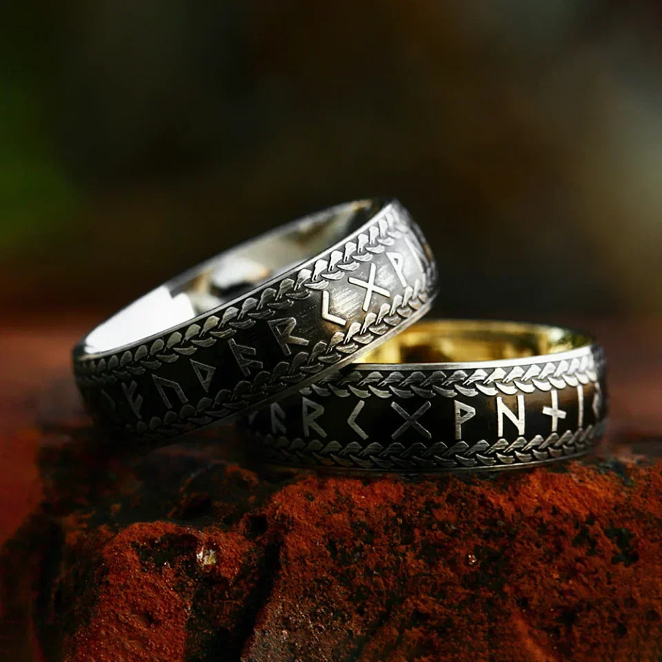 Viking Rune Ring – Norse with Amulet Gothic Punk Statement Silver Gold detail image - detail view 7