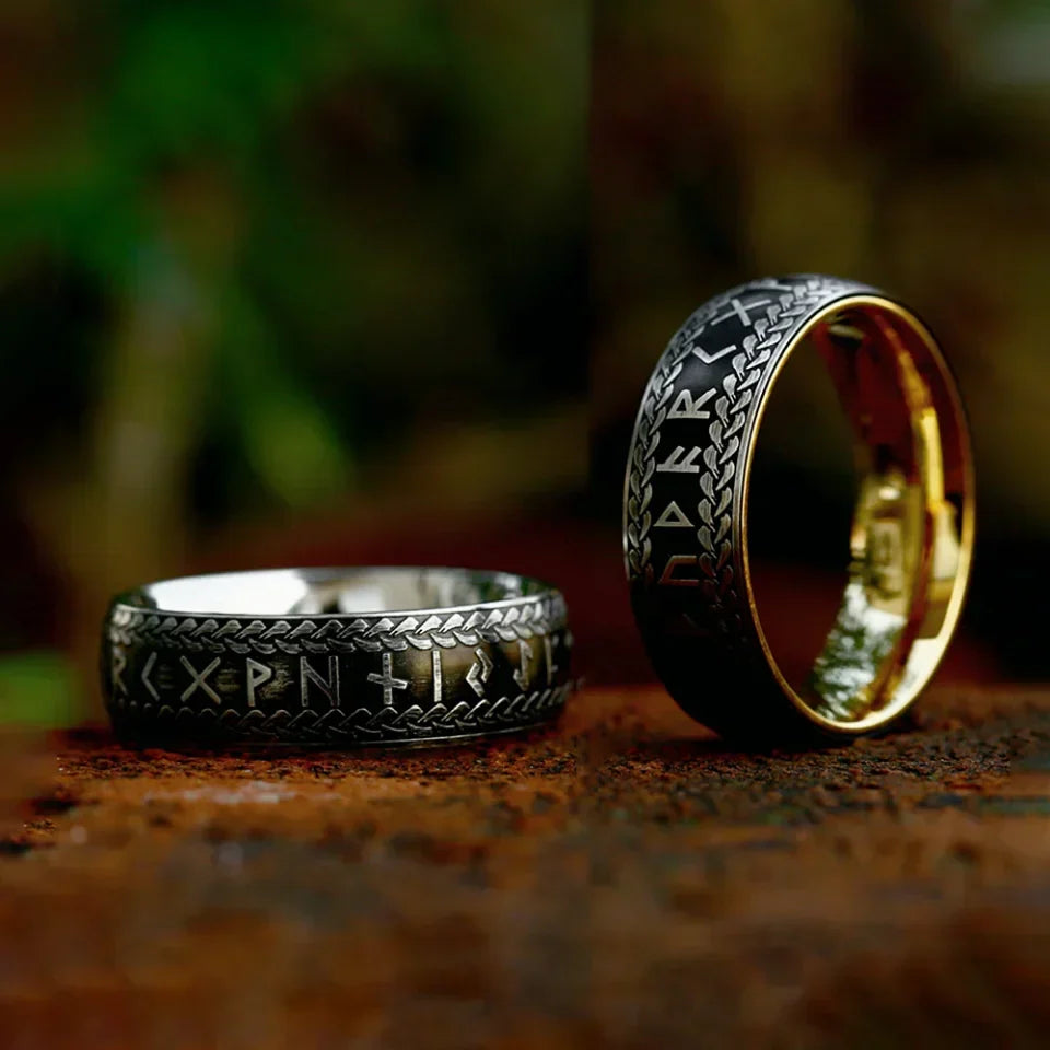 Viking Rune Ring – Norse with Amulet Gothic Punk Statement Silver Gold detail image - detail view 8